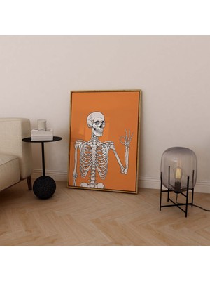 Ninastore Iskelet Baskısı | Dijital Sanat Indirme | Sevimli Turuncu Cadılar Bayramı Duvar Dekoru | Trend Cadıl