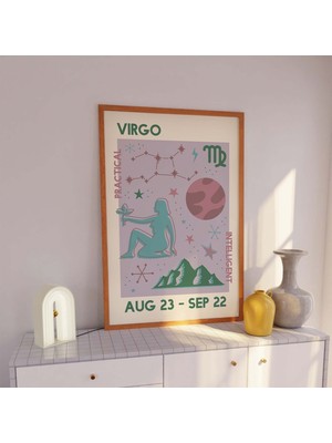 Ninastore Başak Burcu Baskısı | Dijital Sanat Indirme | Trend Astroloji Posteri | Mor Retro Duvar Sanatı | Bur