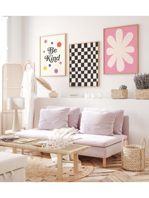 Ninastore 3'lü Şık Soyut Baskı Seti | Dijital Sanat Indirme | Siyah Kareli Baskı | Pembe Retro Yazdırılabilir