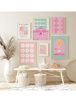 Ninastore 6'lı Pembe ve Mavi Baskılı Galeri Duvarı Seti | Dijital Sanat Indirme | Boho Roma Matisse Baskılı Sa