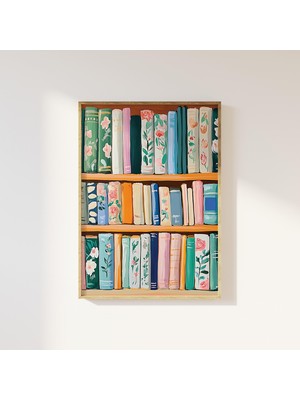 Ninastore Renkli Kitaplık Baskısı Dijital Sanat Indirme Sevimli Kitap Kulübü Dekorasyonu Trend Okuma Posteri P