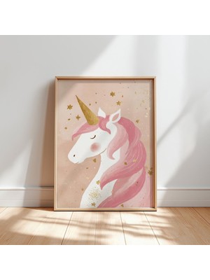 Ninastore Pastel Tek Boynuzlu At Temalı Bebek Odası Baskısı: Neşeli Kız Bebek Odası Dekorasyonu (Dijital Indir