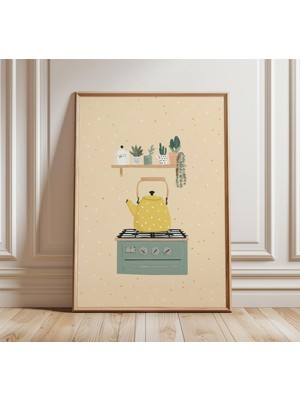 Ninastore Sarı Çaydanlık Posteri Iskandinav Mutfak Duvar Sanatı Baskısı Minimalist Boho Ev Dekorasyonu Retro Ç