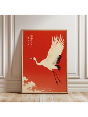 Ninastore Beyaz Turna Posteri Japon Ukiyo-E Tarzı Illüstrasyon