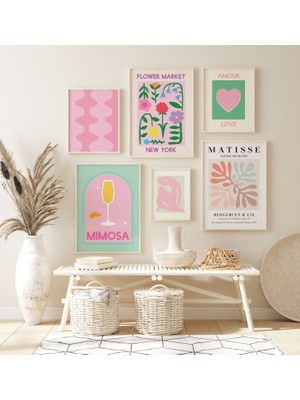 Ninastore 6'lı Pembe Baskılı Galeri Duvarı Seti | Dijital Sanat Indirme | Boho Matisse Baskılı Sanat Eseri | T
