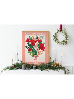 Ninastore Noel Pazarı Baskısı | Dijital Sanat Indirme | Noel Süsleri | Pembe Noel Duvar Dekoru