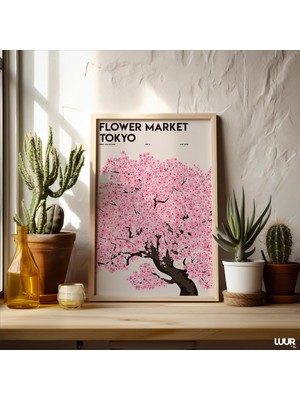 Ninastore Tokyo Çiçek Pazarı Duvar Sanatı Pembe Çiçek Pazarı Baskılı Poster Soyut Çiçek Sanatı Baskısı Oturma