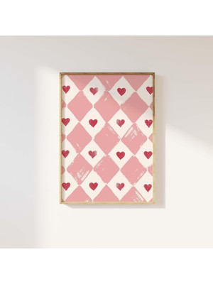 Ninastore Vintage Sevgililer Günü Duvar Sanatı Dijital Sanat Indirme Kareli Kalp Desenli Baskı Coquette Duvar