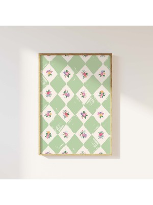 Ninastore Vintage Çiçek Desenli Baskı | Dijital Sanat Indirme | Kareli Baskılı Duvar Sanatı | Büyükanne Çiçek