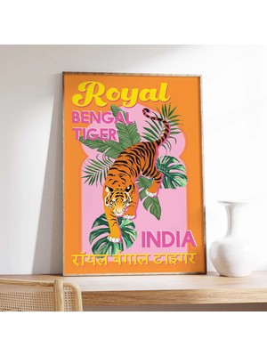 Ninastore Hindistan Kaplanı Baskısı | Dijital Sanat Indirme | Turuncu Pembe Bengal Kaplanı Baskılı Sanat Eseri