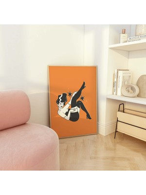 Ninastore Canavar Pin-Up Baskısı | Dijital Sanat Indirme | Sevimli Turuncu Cadılar Bayramı Duvar Dekoru | Tren