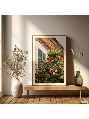 Ninastore Akdeniz Duvar Sanatı Portakal Ağacı Baskısı Rustik Taş Ev Posteri Güneşli Yaz Duvar Dekoru Yeşil Ev