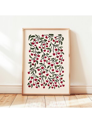 Ninastore Kiraz Baskılı Natürmort Soyut Botanik Poster Eğlenceli Duvar Sanatı Dekorasyonu Çerçevesiz
