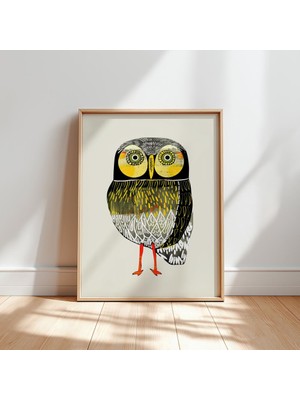 Ninastore Modern Baykuş Sanat Baskısı: Soyut Sarı Siyah Kuş Illüstrasyonu (Dijital Indirme)