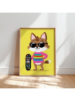 Ninastore Tilki Temalı Çocuk Odası Duvar Sanatı – Gökkuşağı Tilki Kaykay Posteri Çocuk Odası Dekorasyonu Yazdı
