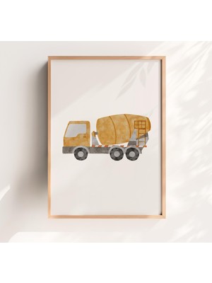 Ninastore Suluboya Beton Mikser Kamyonu Baskısı | Inşaat Temalı Çocuk Odası Sanatı (Dijital Indirme)