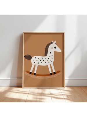 Ninastore Sallanan At Posteri, Kahverengi Çocuk Odası Duvar Sanatı, Iskandinav Tarzı Çocuk Baskısı, Minimalist