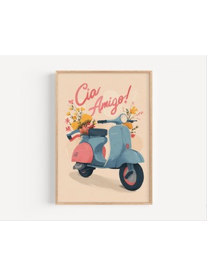 Ninastore Retro Vespa Scooter Baskısı: Italyan Seyahat Posteri (Dijital Indirme)