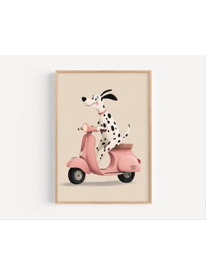 Ninastore Dalmaçyalı Scooter Baskısı: Pembe Vespa Çocuk Odası Dekorasyonu (Dijital Indirme)