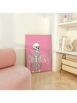 Ninastore Iskelet Baskısı | Dijital Sanat Indirme | Sevimli Pembe Cadılar Bayramı Duvar Dekoru | Trend Cadılar