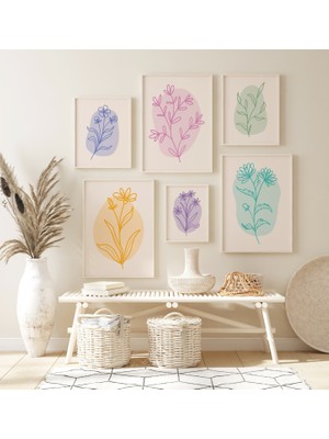 Ninastore 6 Parçalı Minimalist Çizgili Botanik Duvar Galerisi Seti | Dijital Sanat Indirme | Renkli Çiçekli Ya