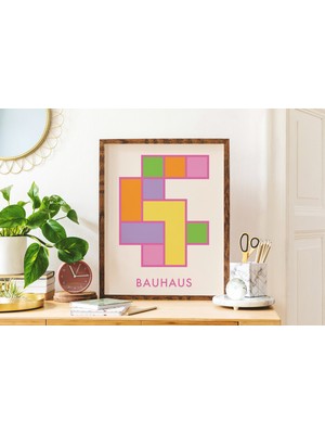 Ninastore Bauhaus Sergisi Baskısı | Dijital Sanat Indirme | Pembe Soyut Vintage Geometrik Yazdırılabilir Sanat