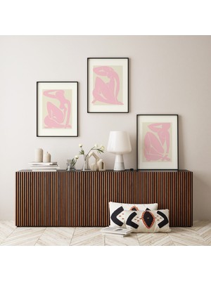 Ninastore 3'lü Matisse Sergisi Pembe Çıplak Baskı Seti | Dijital Sanat Indirme | Kağıt Kesim Fransız Soyut Bas