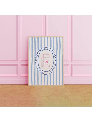 Ninastore Çizgili Kahve Baskılı Şirin Kahve Barı Dekoru Dijital Indirme Büyüleyici Mutfak Posteri Espresso Kah