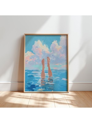 Ninastore Kızlara Özel Plaj El Üzerinde Durma Sanat Baskısı: Kıyıda Yaz Yüzmesi (Dijital Indirme)