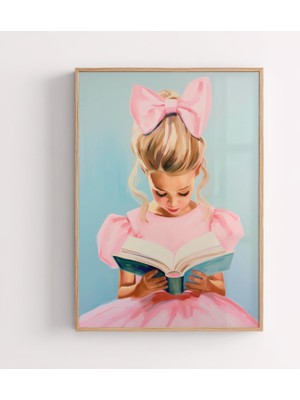 Ninastore Sarışın Kız Kitap Okuyor Baskısı: Pastel Kitap Köşesi Çocuk Odası Dekorasyonu (Dijital Indirme)