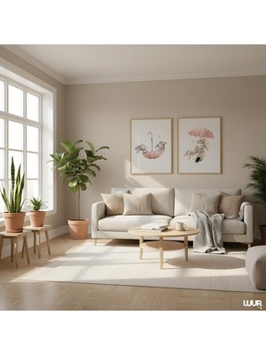 Ninastore Çocuk Odası Duvar Sanatı Tavşan Baskılı 2'li Set Sevimli Bebek Hayvan Çocuk Odası Dekorasyonu Nötr B