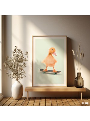 Ninastore Kaykay Yapan Ördek Sanat Baskısı: Komik Hayvan Posteri Oyun Odası Dekorasyonu (Dijital Indirme)