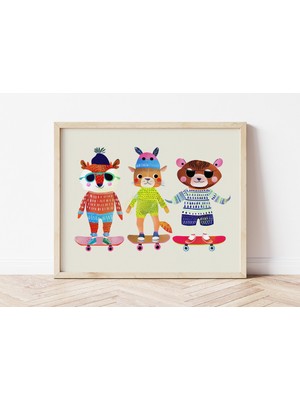 Ninastore Kaykaycı Hayvan Desenli Çocuk Odası Dekorasyonu (Dijital Indirme)