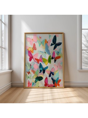 Ninastore Renkli Kelebek Suluboya Sanat Baskısı: Maksimalist Böcek Dekorasyonu (Dijital Indirme)