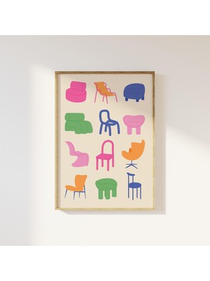 Ninastore Renkli Modern Sandalyeler Sanat Baskısı Ofis Duvar Sanatı Yaratıcı Ev Çalışma Alanı Dijital Indirme