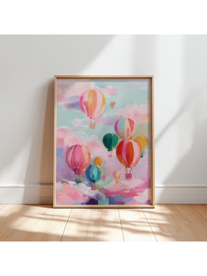 Ninastore Sıcak Hava Balonu Baskılı Pastel Gökyüzü Sanatı Çocuk Odası Dekorasyonu (Dijital Indirme)