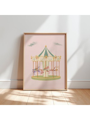 Ninastore Vintage Atlı Karusel Temalı Çocuk Odası Baskısı: Pastel Tonlarda Neşeli Çocuk Duvar Sanatı (Dijital