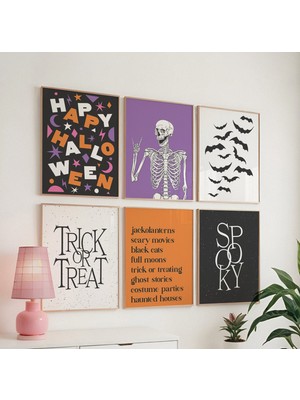 Ninastore 6'lı Cadılar Bayramı Baskı Seti | Dijital Sanat Indirme | Sevimli Cadılar Bayramı Duvar Galerisi | C