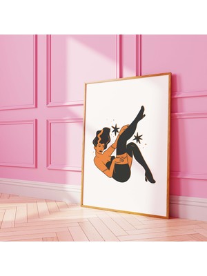 Ninastore Canavar Pin-Up Baskısı | Dijital Sanat Indirme | Sevimli Turuncu Cadılar Bayramı Duvar Dekoru | Tren