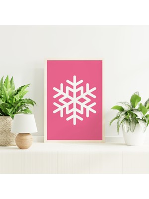 Ninastore Pembe Kar Tanesi Baskısı | Dijital Sanat Indirme | Sevimli Noel Dekorasyonu | Pembe Kış Tatili Duvar