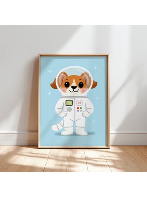 Ninastore Köpek Astronot Baskısı | Pastel Çocuk Odası Uzay Sanatı (Dijital Indirme)