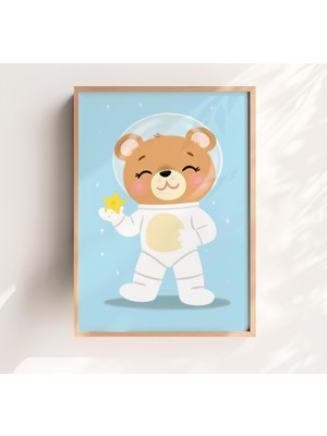 Ninastore Astronot Ayı Çocuk Odası Baskısı Pastel Uzay Illüstrasyonu (Dijital Indirme)