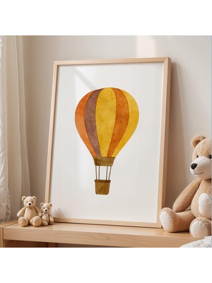 Ninastore Retro Sıcak Hava Balonu Temalı Çocuk Odası Baskısı: Suluboya Macera Teması (Dijital Indirme)