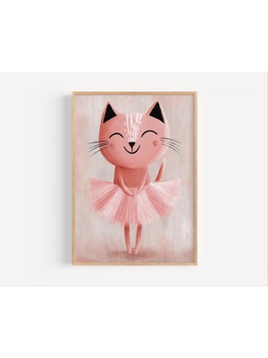 Ninastore Pembe Balerin Kedi Sanat Baskısı Kız Çocuk Odası Dekorasyonu (Dijital Indirme)