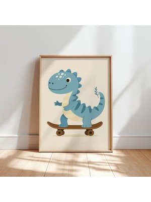 Ninastore Kaykay Yapan Dinozor Çocuk Odası Baskısı: Eğlenceli Dinozor Duvar Sanatı (Dijital Indirme)