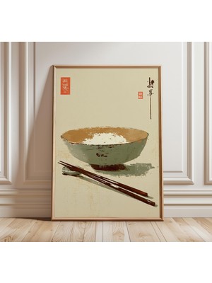 Ninastore Japon Pirinç Kasesi Baskısı Minimalist Zen Duvar Sanatı Wabi Sabi Mutfak Dekorasyonu Asya Natürmort
