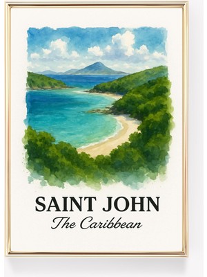 Ninastore Saint John Vintage Seyahat Posteri Karayip Duvar Sanatı Saint John Baskısı Retro Dekor Karayip Hediy