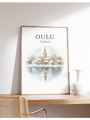 Ninastore Oulu Finlandiya Posteri Kış Duvar Sanatı Oulu Eski Şehir Baskısı Iskandinav Kar Manzarası Finlandiya