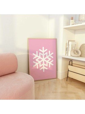 Ninastore Pembe Kar Tanesi Baskısı | Dijital Sanat Indirme | Sevimli Noel Dekorasyonu | Pembe Kış Tatili Duvar