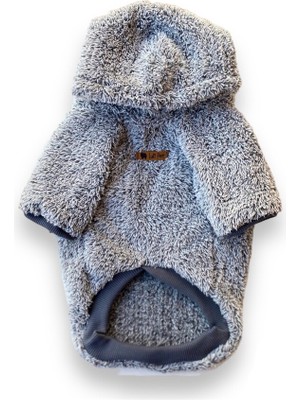 Feyza Design Yumuşak ve Rahat Gri Peluş Kapüşonlu Köpek Sweatshirt